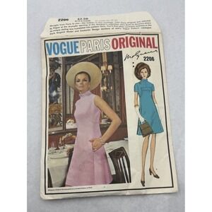 Vogue Paris Original 2206 Molyneux Couture Dress Pattern Size 12 1960s Mod Aline